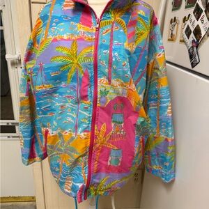 Vintage Ken Done Art and Design Colorful zip jacket beach Women's medium hood